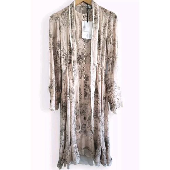 ZARA Studio Dress Women's XS Pink Beige Floral Print Limited Edition Long NWT - Picture 1 of 14